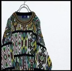 90s CM メンズ レトロ 古着 総柄 長袖 柄ニット総柄ニット