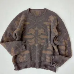 リエディ◇総柄オーバーニット オリエンタル レトロ モード カジュアル M