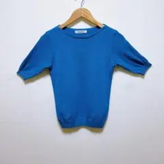 ☆ 【美品】FREDYMAC (XXS) コットン 七分袖 ニット ブルー