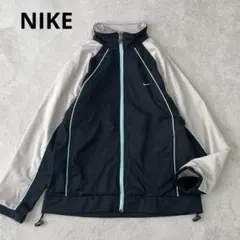 ナイキ【M】メンズ ジップアップジャージ トラックジャケット 黒 ブルーの刺繍