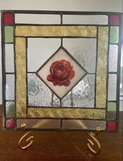 マロンケーキさま専用出品 ステンドグラスパネル 薔薇のハート ステンドグラス・ビトロ Stained Glass Vitrail / 薔薇ランプ 2021'