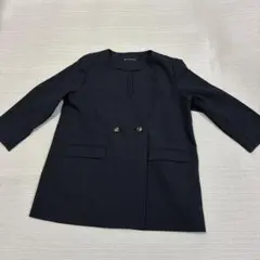 【美品】グローバルワーク　春夏ノーカラーダブルボタンジャケット　七分袖のサムネイル