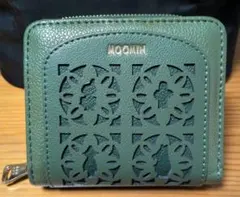 美品‼️ムーミン 軽量 フェイクレザー 二つ折り財布 グリーン