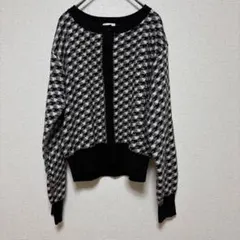 新品未使用美品　長袖カーディガン 羽織り　千鳥柄　総柄　黒　白　M　ジャカート