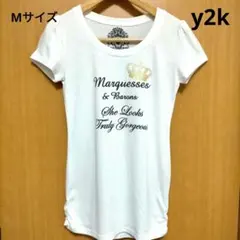 y2k 平成ギャル 半袖Tカットソー Tシャツ文字デザイン Mサイズ 中古