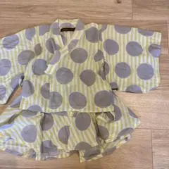 甚平セット グレーと黄緑の水玉