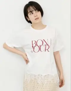 Samansa Mos2 ロゴ レース裾Tシャツ