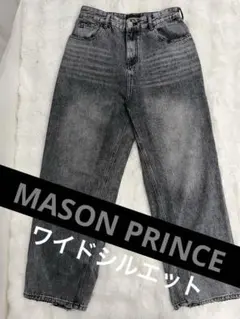 MASONPRINCE/裾ダメージワイドシルエットデニムジーンズ/ブラック/M