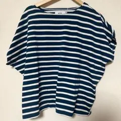 AZUL ネイビー/ホワイトストライプ 半袖トップス