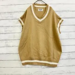BASQUE ニットベスト F ベージュ 白 ライン Vネック 秋✨カジュアル