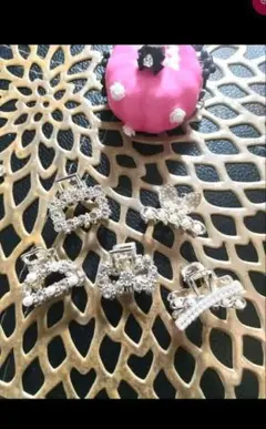 シルバー ビジュー付きヘアクリップ 5個セットストーン系