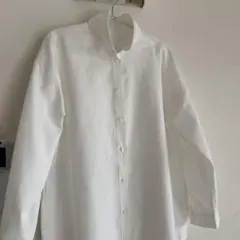 ホワイト 長袖シャツ スタンドカラー
