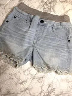 120cm 女の子 ズボン ライトブルー 刺繍入りショートパンツ ウエストゴム