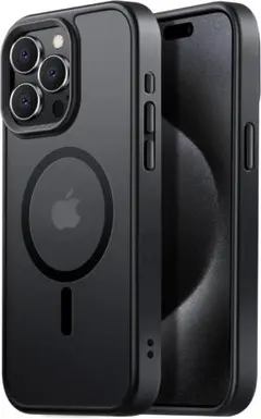 iPhone15Pro ケース MagSafe 半透明 耐衝撃 米軍 黒