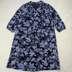 美品 NEWYORKER 花柄総柄ワンピース 11AR ネイビー 七分袖のサムネイル
