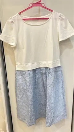 美品　earth music&ecology 半袖ひざ丈ワンピース M 光沢生地