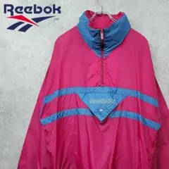 古着 90s リーボック ハーフジップ ナイロンジャケット ピンク×グリーン