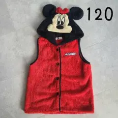 ミニーマウス フリースベスト 120 ミニーちゃん 赤 フード付き