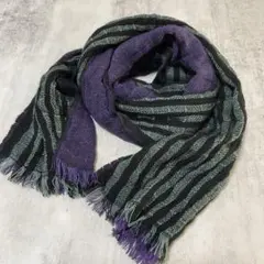 新品 / グリーン ストライプ柄 × パープル メンズ 秋 ストール