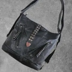 Y2K Grunge Studs Leather Shoulder Bag 黒