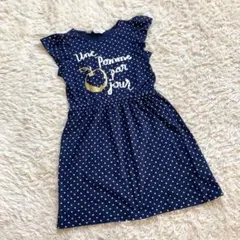 中古 H&M ドット柄 半袖 ワンピース ネイビー 紺色 4-6Y 110cm