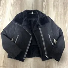 ブラック フェイクファー ライダースジャケット S