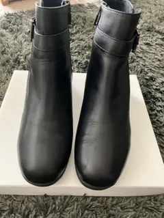 ブラックレザーウェッジソールブーツ