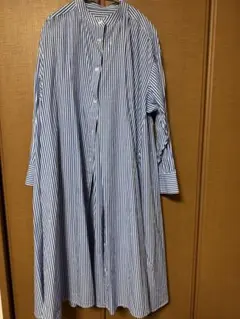 青と白のストライプ 長袖シャツワンピース フリークスストア