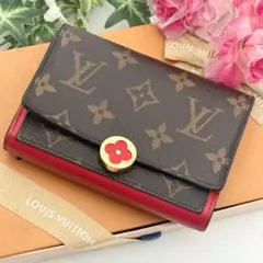 美品 ルイヴィトン モノグラム フロール コンパクト 二つ折り財布 赤 レッド