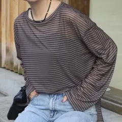 MONO-MART シアーボーダーオーバーサイズプルオーバー