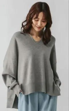 GLOBAL WORK メルティリブVネックプルオーバー