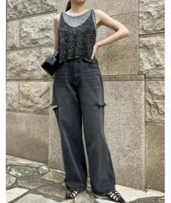 【新品未使用】Re:EDIT サイドスリットワイドストレートデニム