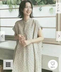 新品タグ付◉ DOORS リネンドットフレアワンピース