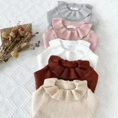 定番　五色 襟 フリル ニット セーターラルフローレン べべ ファミリア好き