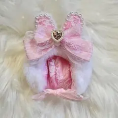 にじぱぺっと　10cm ぬい帽子　フリル　うさ耳　　ピンク　ぬい服　被り物