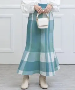 新品タグ付き clear チェック柄ニットマーメイドスカート ブルー