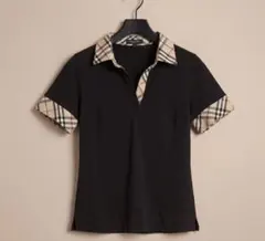 Burberry ブラック ポロシャツ チェック襟　バーバリーロンドン　y2k