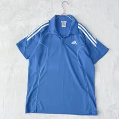 アディダス| メンズ・ジャージ生地半袖 ポロシャツ【L】ロゴ クライマクール 青