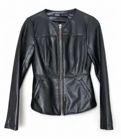 【ZARA】レザージャケット　ペプラムジャケット　ブラック　Sサイズ