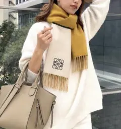 LOEWE ロエベ アナグラム バイカラー マフラー ベージュ - メルカリ