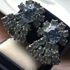 464ヴィンテージ◎アイスブルーラインストーンガラスイヤリング英国製Unsign