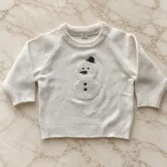 95cm 雪だるま ニット セーター ホワイト 白 キッズ 冬服