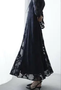 CLANE ジャガードフラワーワンピース　ブラック