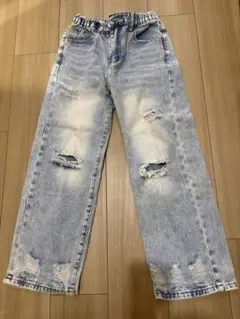 SHEIN キッズ ダメージデニムパンツ ライトブルー 8-9Yのサムネイル