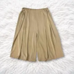 ワイド　フレアパンツ　ガウチョパンツ　M ベージュ系　ウエストゴム