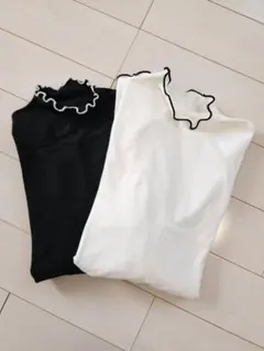 フリルネック長袖トップス2色セット