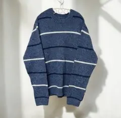 00S ＊オーバーサイズ ボーダー ニット セーター ゆるだぼ　青　長袖 XL