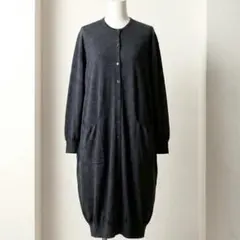 美品 Drawer ドゥロワー 18Gウールロングカーディガン 濃グレー 2