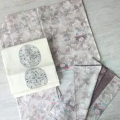 美品】小紋 辻ヶ花 草花 着物 袷 正絹 身丈153 裄61 モスグリーン