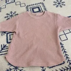 ユニクロ、ピンク ワッフル生地 半袖トップス 110